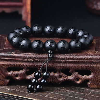 MythStone Tibet White Crystal Black Onyx Om Mani Padme Hum Meditation Bracelet