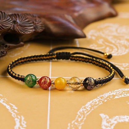 Mythstone Five Directions Gods of Wealth Agate Handmade Protection String Braid Bracelet