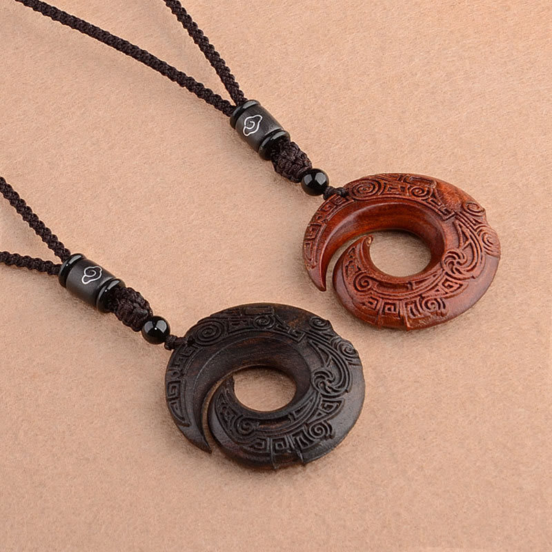 Mythstone Small Leaf Red Sandalwood Ebony Wood One's Luck Improves Design Patern Protection Necklace Pendant