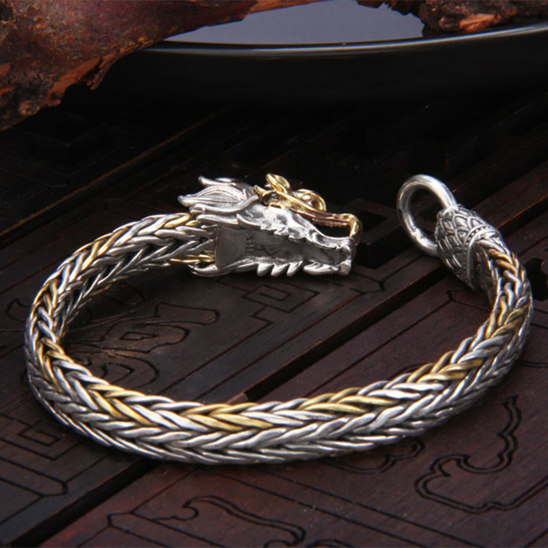 Mythstone 925 Sterling Silver Year Of The Dragon Auspicious Dragon Protection Metal Braided Design Bracelet