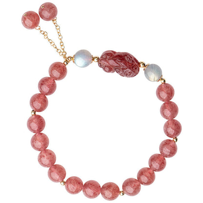 Mythstone Natural Strawberry Quartz Moonstone PiXiu Love Healing Bracelet