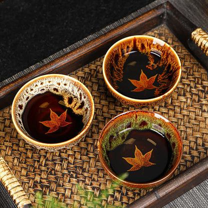 Mythstone Maple Leaf Colorful Ceramic Teacup Home Tea Cups