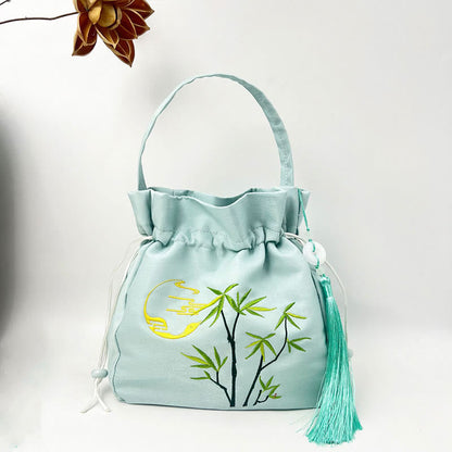 Mythstone Embroidered Flowers Wisteria Lily Cotton Linen Tote Crossbody Bag Shoulder Bag Handbag