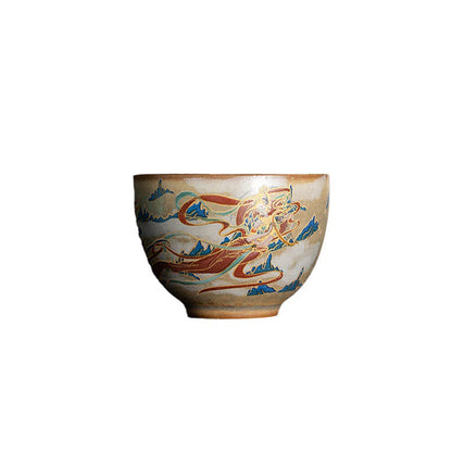 Mythstone Dunhuang Flying Apsaras Ceramic Gaiwan Sancai Teacup Kung Fu Tea Cup With Lid