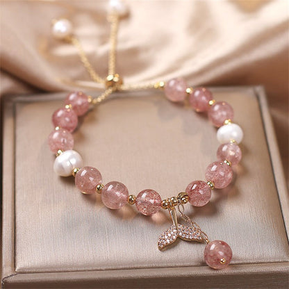 Mythstone Strawberry Quartz Rutilated Quartz Fishtail Charm Healing Bracelet