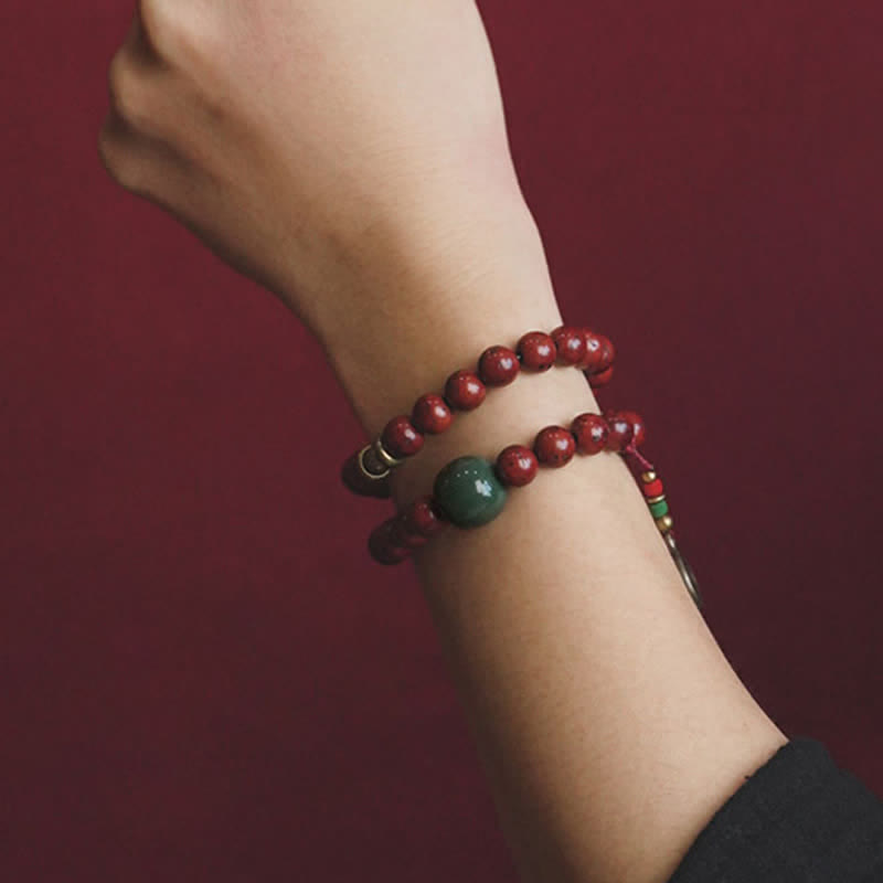 Pulsera de cobre y jade cian con semilla de Bodhi y piedra mitológica para la suerte y la paz 