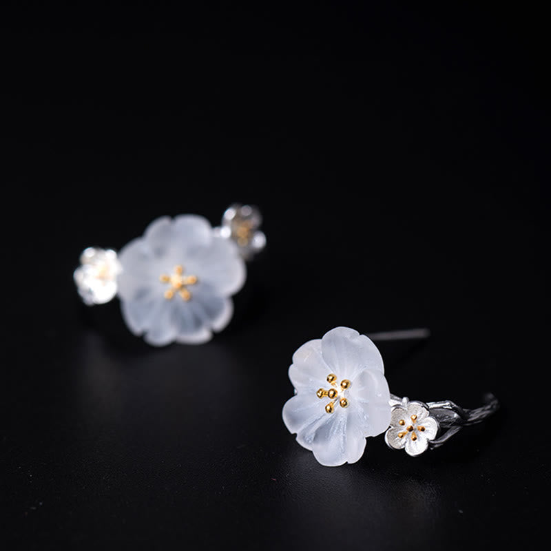 Mythstone 925 Sterling Silver Plum Blossom Floral Blessing Earrings