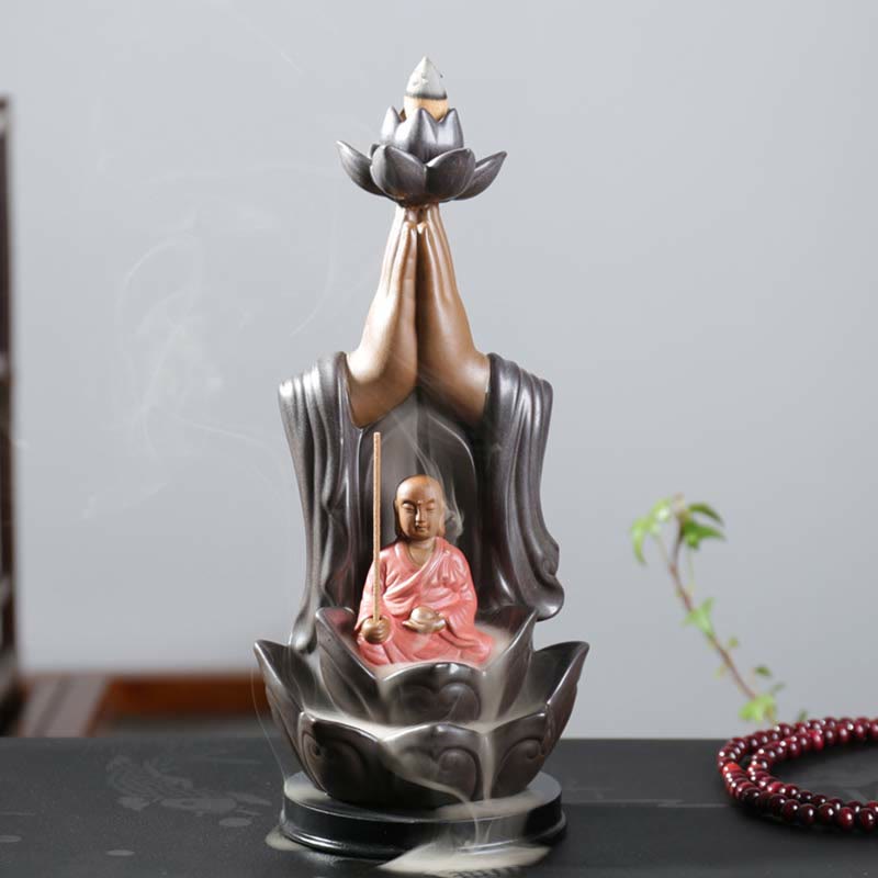 Mythstone Buddha Avalokitesvara Chenrezig Ksitigarbha Ceramic Lotus Blessing Backflow Incense Burner