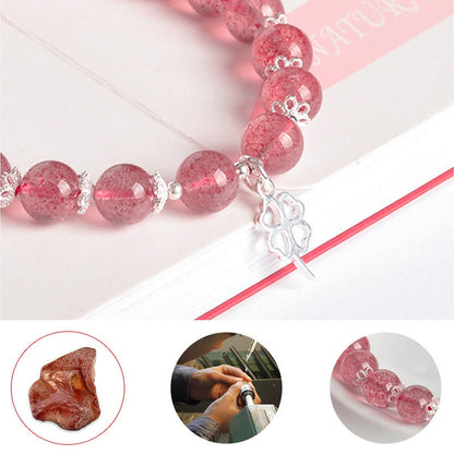 Mythstone 925 Sterling Silver Strawberry Quartz Four Leaf Clover Love Bracelet