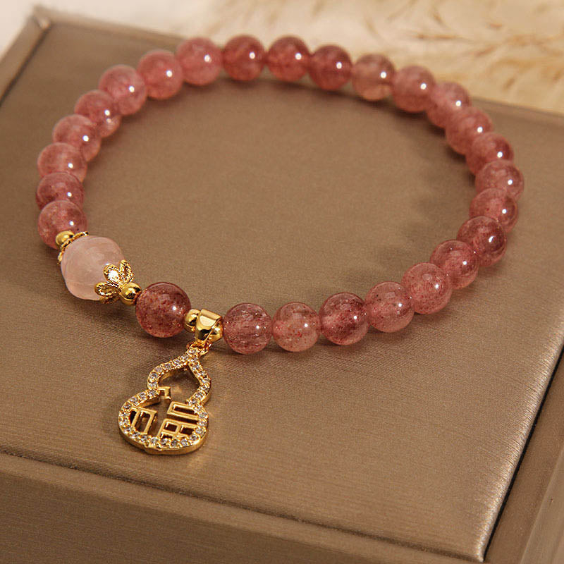 MythStone Strawberry Quartz Gourd Fu Character Charm Positive Bracelet