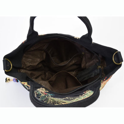 Mythstone Peacock Double-sided Embroidery Tote Bag Shoulder Bag Crossbody Bag