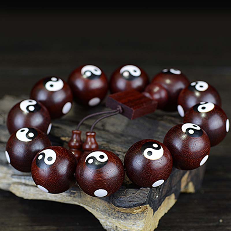 Mythstone Small Leaf Red Sandalwood Yin Yang Protection Bracelet