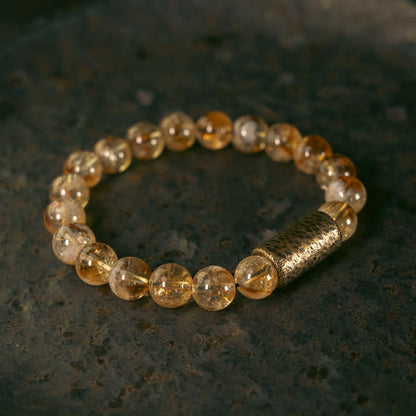 Mythstone Natural Citrine Crystal Brass Bead Protection Bracelet