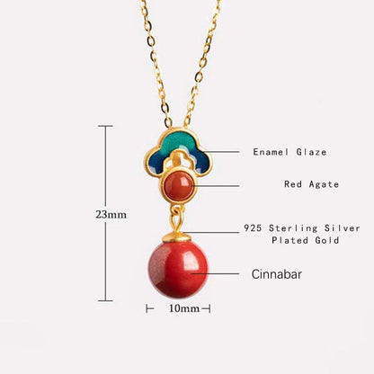 Mythstone 925 Sterling Silver Plated Gold Cinnabar Red Agate Blessing Necklace Pendant Earrings Ring Set