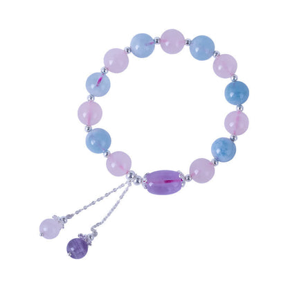 Mythstone 925 Sterling Silver Natural Crystal Purple Mica Stone Aquamarine Amethyst Healing Bracelet