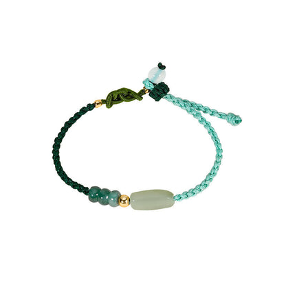 Mythstone 925 Sterling Silver Hetian Jade Luck Braided Green Rope Bracelet