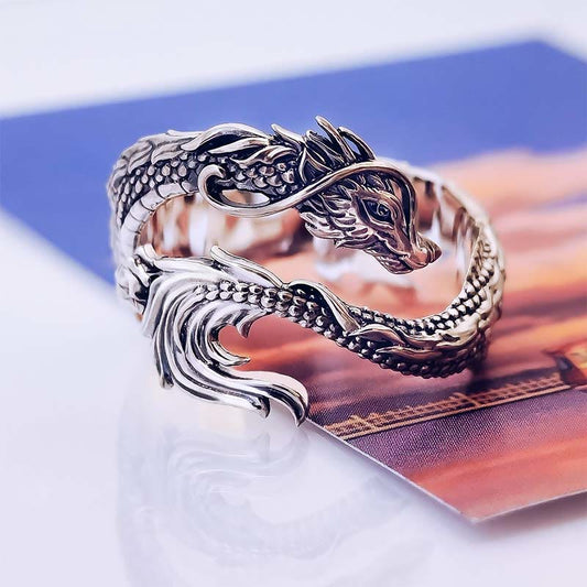 Mythstone Vintage Dragon Pattern Protection Ring