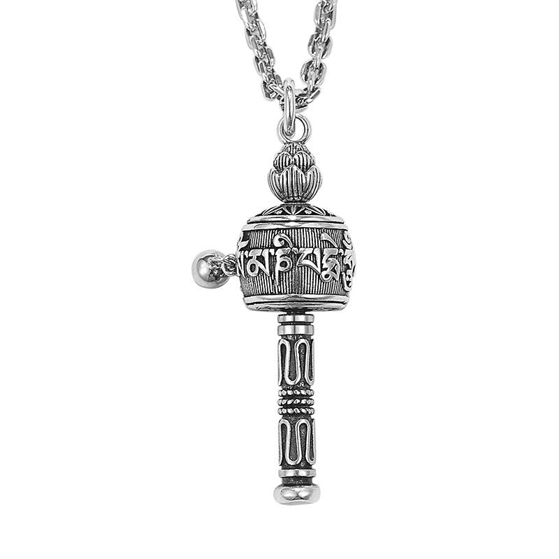 Mythstone Tibetan Om Mani Padme Hum Prayer Wheel Lotus Wisdom Rotatable Necklace Pendant