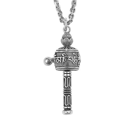 Mythstone Tibetan Om Mani Padme Hum Prayer Wheel Lotus Wisdom Rotatable Necklace Pendant