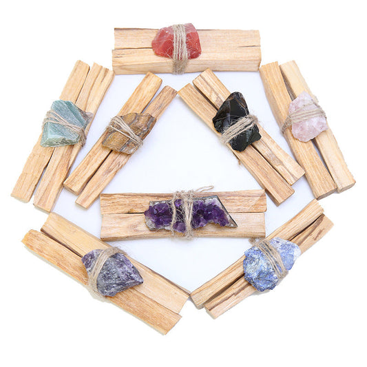 Mythstone Natural Palo Santo Pink Crystal Amethyst Black Obsidian Crystal Purify Altar Set Spiritual Supplies