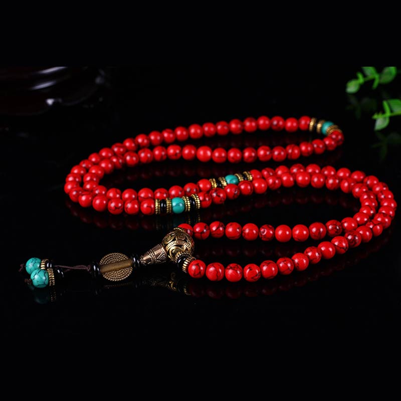 MythStone Tibetan Mala Red Turquoise Lucky Necklace Bracelet