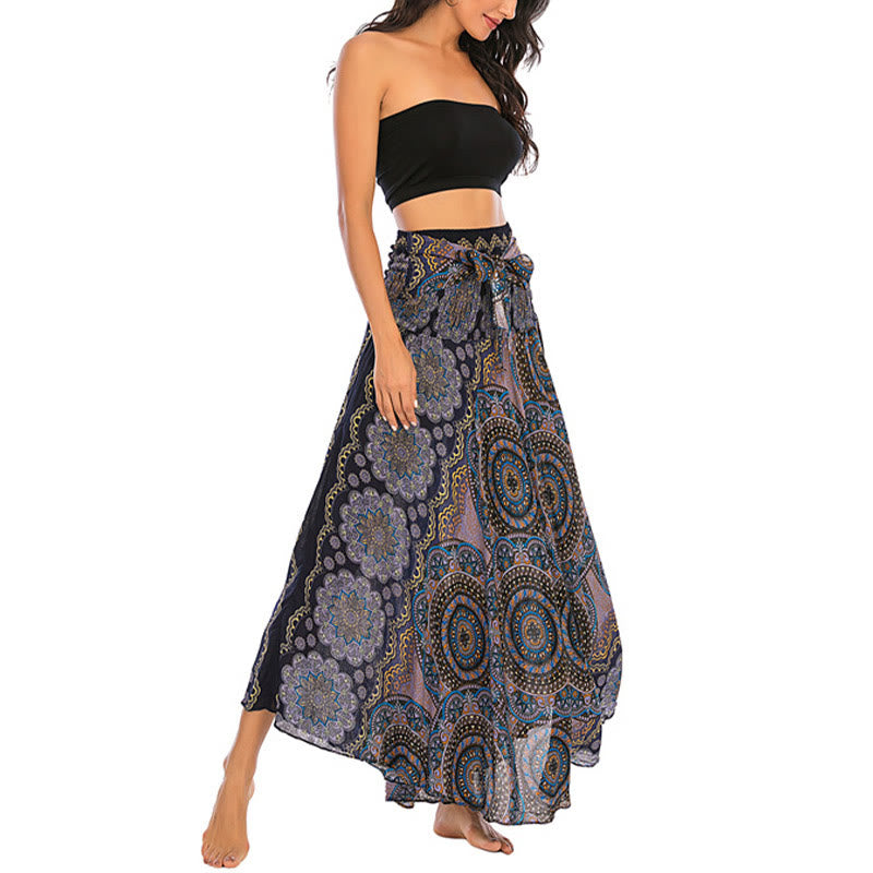 Mythstone Two Style Wear Bohemian Mandala Flower Lace-up Skirt Dress