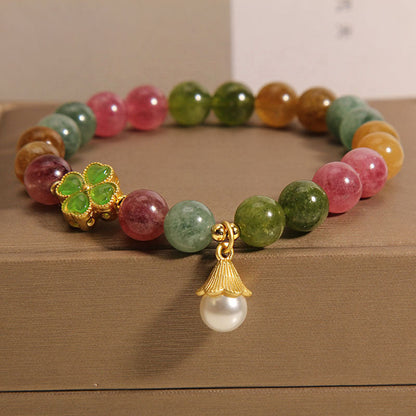 Pulsera de la sabiduría con flor de trébol de cuatro hojas y turmalina colorida Mythstone 