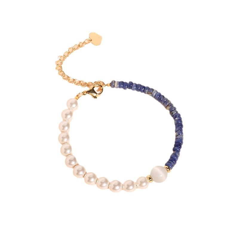 Mythstone Natural Green Strawberry Quartz Tiger Eye Sodalite White Jade Pearl Gratitude Bracelet