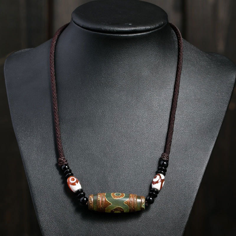 Mythstone Tibetan Nine-Eye Dzi Bead Protection String Necklace