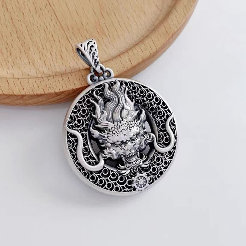 Mythstone 999 Sterling Silver Year Of The Dragon Handcrafted Dragon Head Relief Carved Protection Necklace Pendant