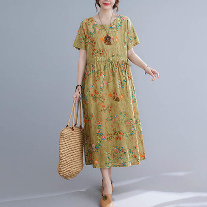 Mythstone Flowers Print Midi Dress Tunic Dress With Pockets