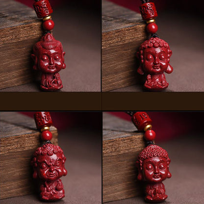 Mythstone Chinese Zodiac Natal Buddha Natural Cinnabar Amulet Keep Away Evil Spirits Necklace Pendant