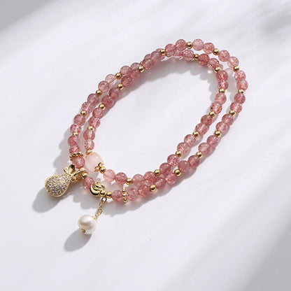 Mythstone Strawberry Quartz Money Bag Positive Charm Double Wrap Bracelet