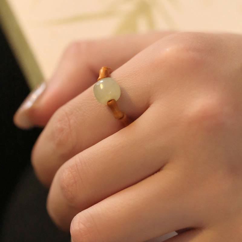 Mythstone Hetian Jade Beaded Bamboo Prosperity Luck Ring