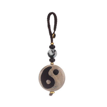 Mythstone Natural Agate Yin Yang Dzi Bead Balance Keychain