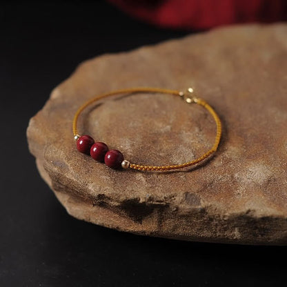 Mythstone 14K Gold Plated Natural Cinnabar Blessing String Braided Bracelet