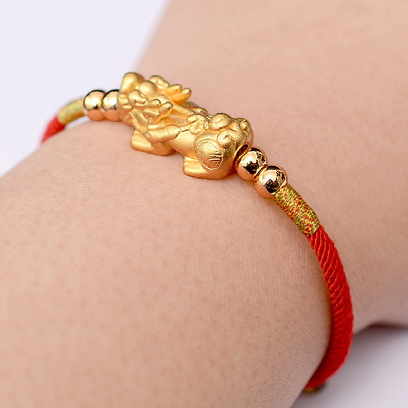 Mythstone 24K Gold-Plated PiXiu Luck Red String Bracelet