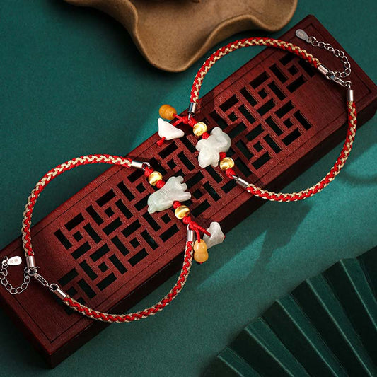 Mythstone Chinese Zodiac Jade Prosperity Red String Bracelet Anklet