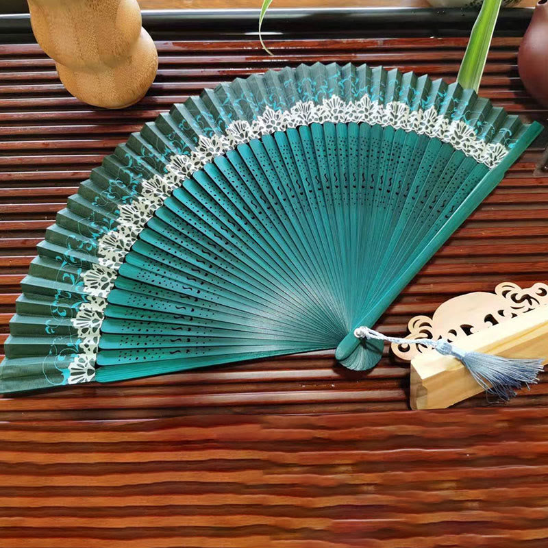 Mythstone Simple Hollow Engraved Handheld Bamboo Folding Fan