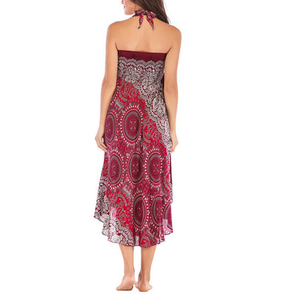 Mythstone Two Style Wear Boho Compass Rose Flower Print Lace-up Skirt Dress