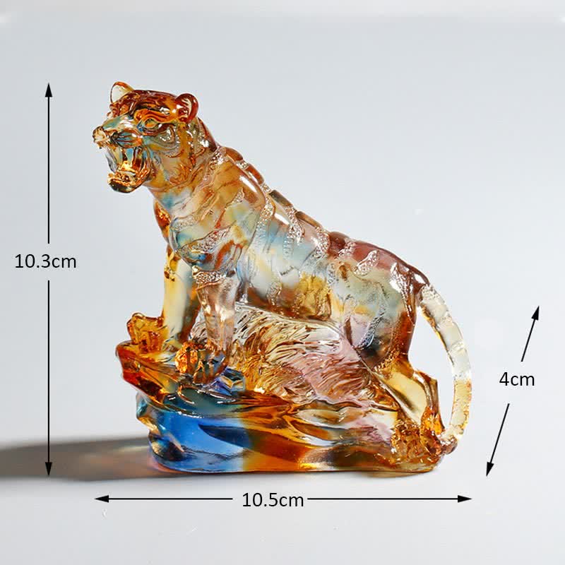 Mythstone Handmade Liuli Crystal Tiger Art Piece Protection Home Decoration