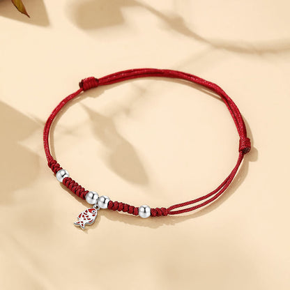 Mythstone 925 Sterling Silver Luck Koi Fish Wealth Handcrafted Braided Red Bracelet