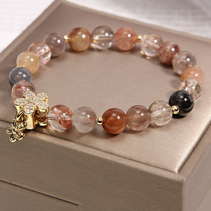 MythStone Multicolored Rutilated Quartz Citrine Wealth Protection Flower Bracelet