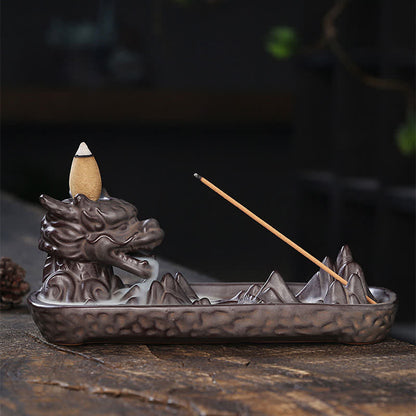 Mythstone Dragon Mountain Strength Ceramic Incense Burner Decoration