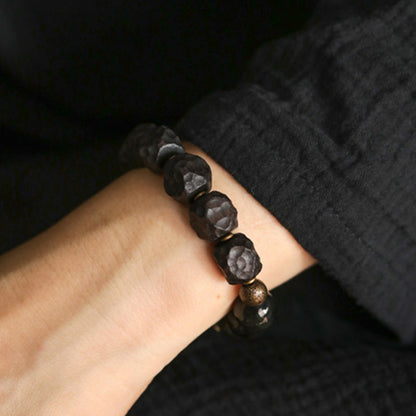 Mythstone Black Obsidian Ebony Wood Copper Strength Couple Bracelet