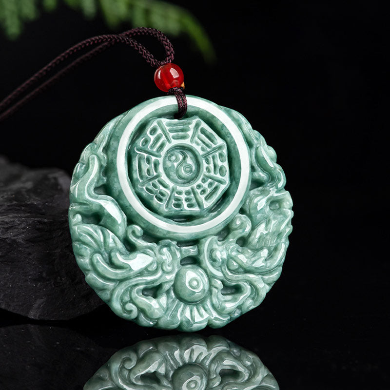 Mythstone Dragon Jade Yin Yang Balance Necklace String Pendant