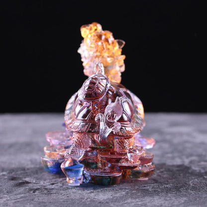 Mythstone Feng Shui Dragon Turtle Coins Handmade Liuli Crystal Luck Art Piece Home Office Decoration