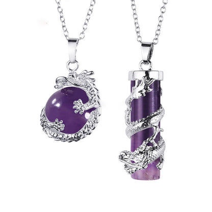 Mythstone 2pc Dragon Wrapped Round Ball Gemstone Couple Necklace Pendant