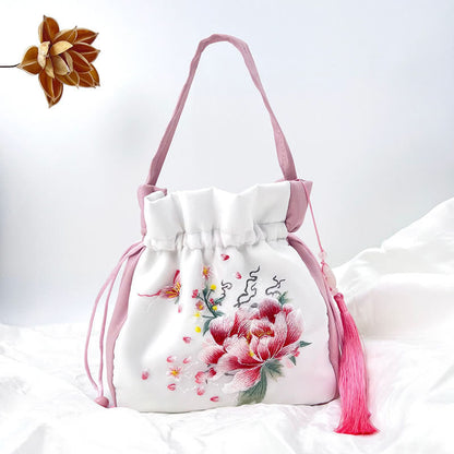 Mythstone Suzhou Embroidery Rabbit Lotus Epiphyllum Peony Magnolia Silk Tote Crossbody Bag Shoulder Bag Handbag