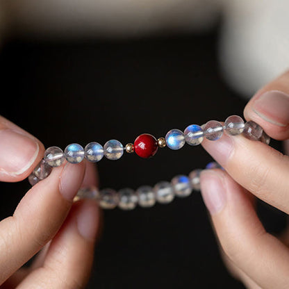 Mythstone Moonstone Pink Crystal Cinnabar Healing Positive Bracelet